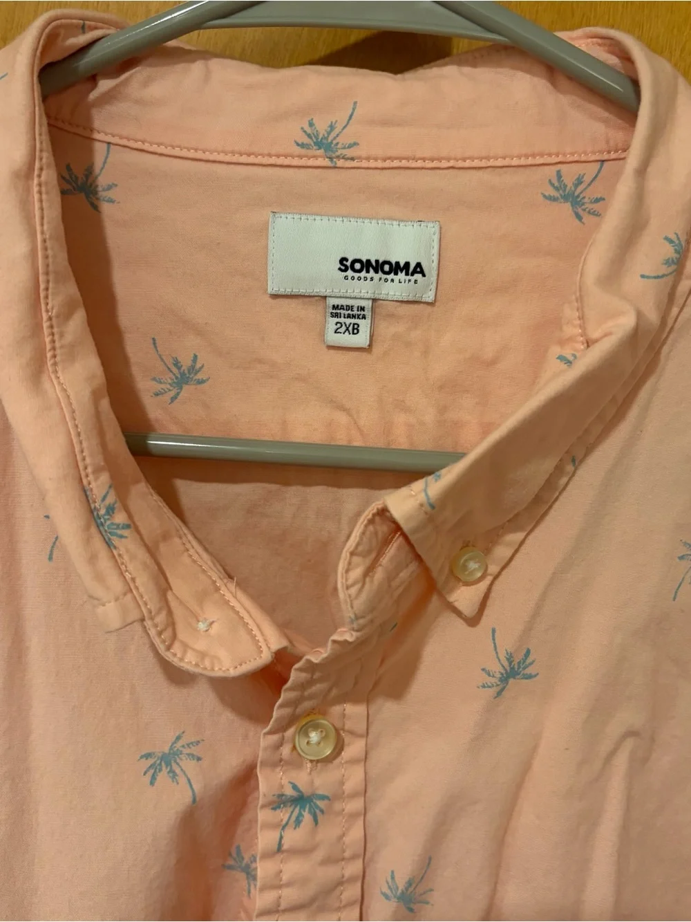 Sonoma Peach Short-Sleeve Button-Down Shirt with Teal Palm Print 2XB mens